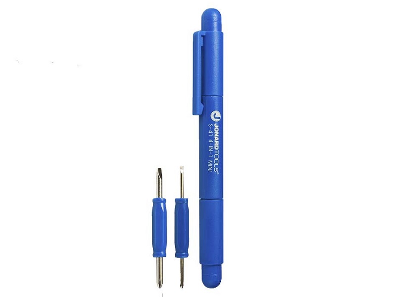 Jonard S-41 - Мини отвертка 4 в 1 (PH0, PH00, SL 1.6 и 3.2 мм) в виде ручки с клипсой (JIC-S-41)