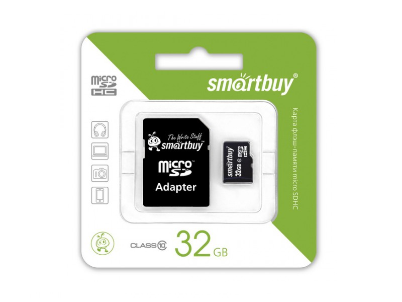 Карта памяти SmartBuy MicroSD HC 32 GB class 10 (с адаптером)